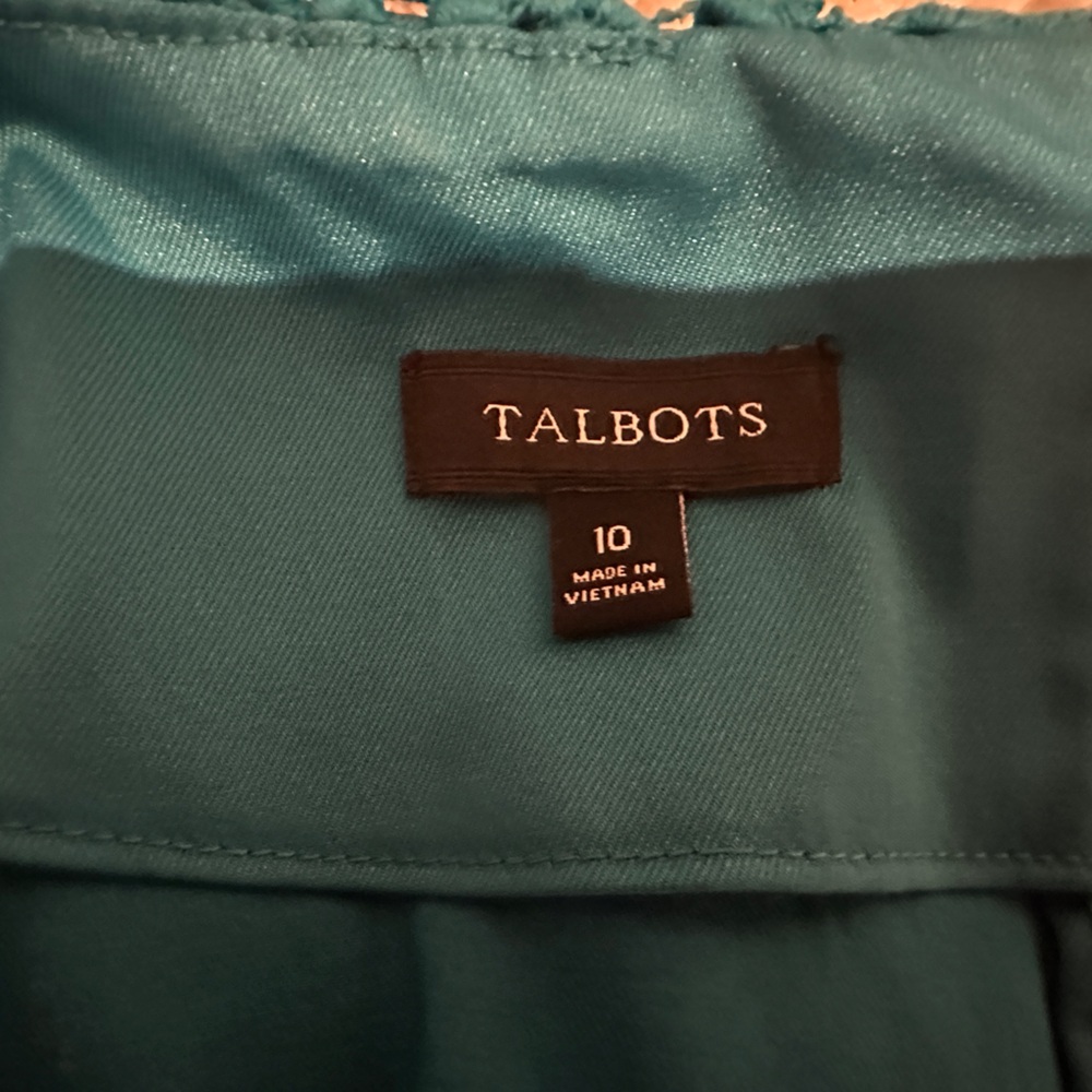Talbots Teal Blue Long Sleeve Cotton Lace Dress size 10 Fully Lined - Picture 5 of 6